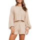 thumbnail image 1 of Conjunto de 2 piezas de punto para mujer: top corto con mangas abullonadas, pantalones cortos, suéter y chándal, 1 of 6