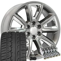 OE Wheels CV73 22 Inch Rims and Tires Fit Tahoe Style 6x139.7 22x9 Gloss Hyper Black with Chrome Insert - Hollander 5696 - iMove Gen 2 SUV 285/45-22 (Set of 4)