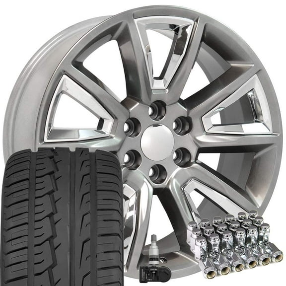 OE Wheels CV73 22 Inch Rims and Tires Fit Tahoe Style 6x139.7 22x9 Gloss Hyper Black with Chrome Insert - Hollander 5696 - iMove Gen 2 SUV 285/45-22 (Set of 4)