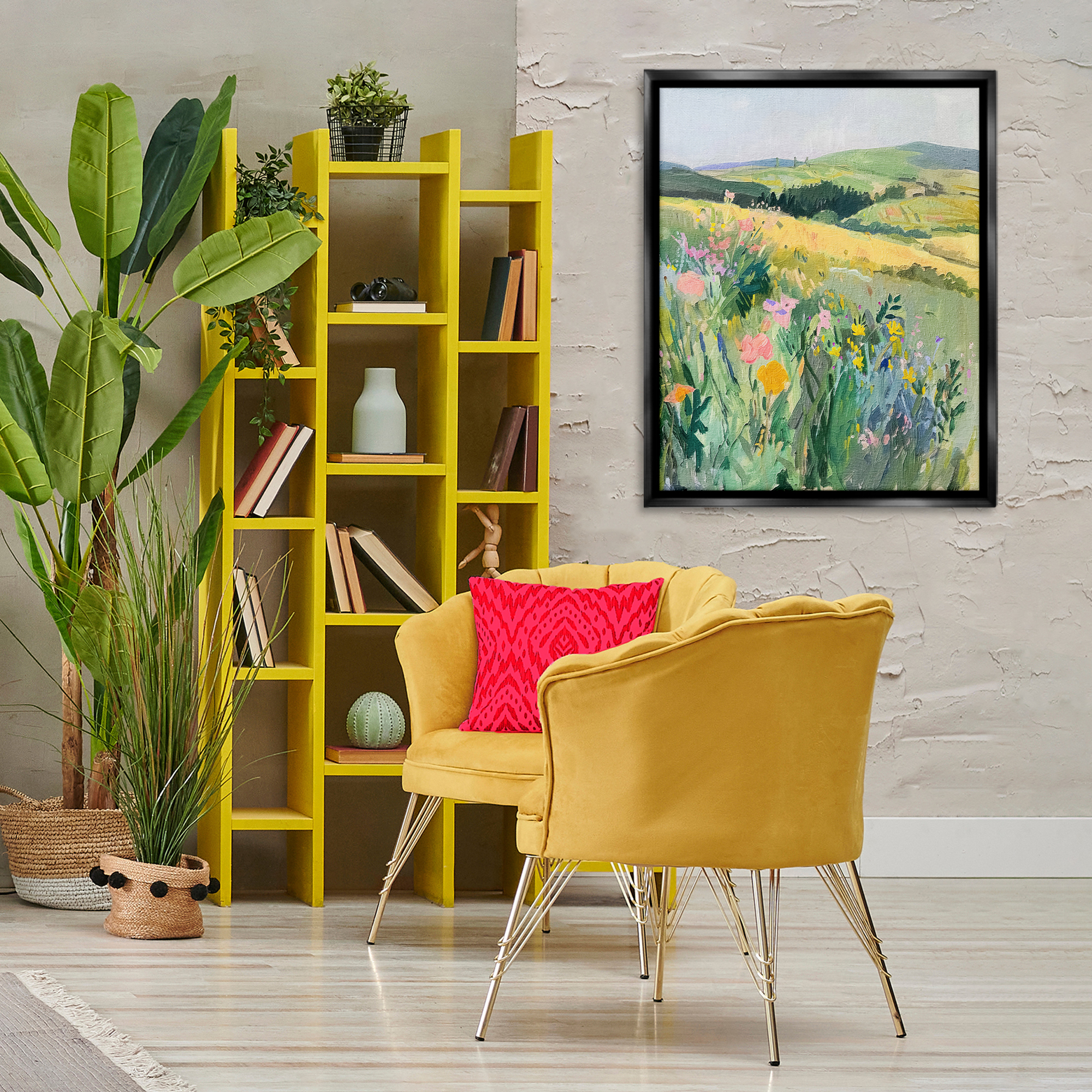 Stupell Industries Pastel Landscape Hills Landscape & Nature Painting Black Floater Framed Canvas Art Print Wall Art, 25 x 31