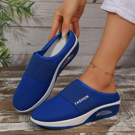 XDDST Womens Flats Comfortable Dressy Flat Ladies Summer Fashion Comfortable Flying Woven Non Slip Soft Sole Mesh Breathable Air Cushion Travel Walking Sports Shoes Covered Feet Shoes Blue