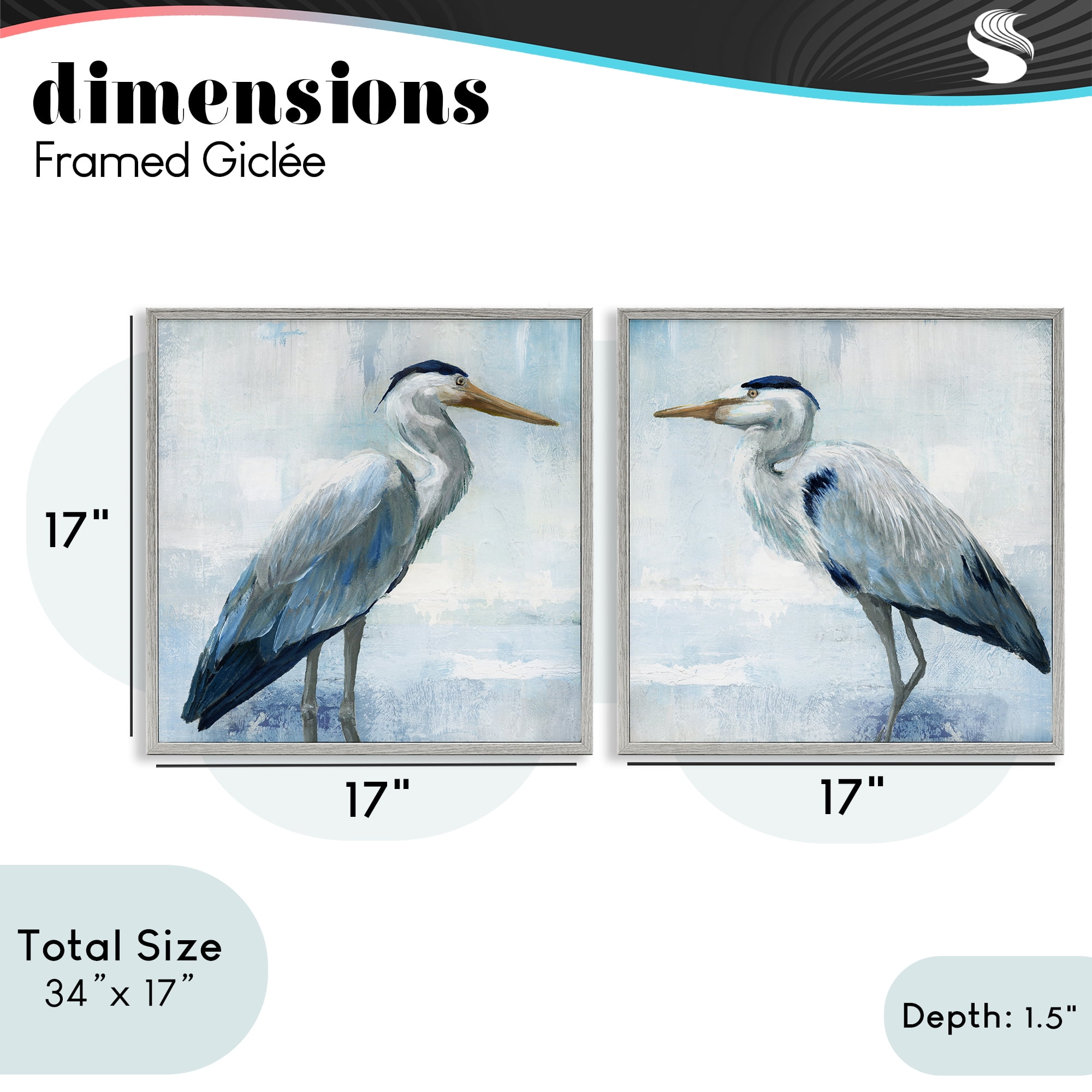 Stupell Industries Faded Blue Coastal Herons 2 Piece Gray Framed Giclee Art Set, design by Nan