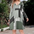 thumbnail image 2 of Abstract Geometric Art Green Black Grey Long Sleeve Dresses For Women Vintage Elegant Party Dress Oversized V-neck Dress S-8XL, 2 of 7