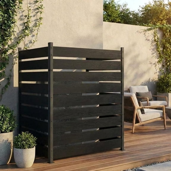 EuKer Decorative Fences, 49.6" Tall Outdoor Privacy Panel for Air Conditioner Units, Trash Cans, Pool Equipment, Black (2 Panels)