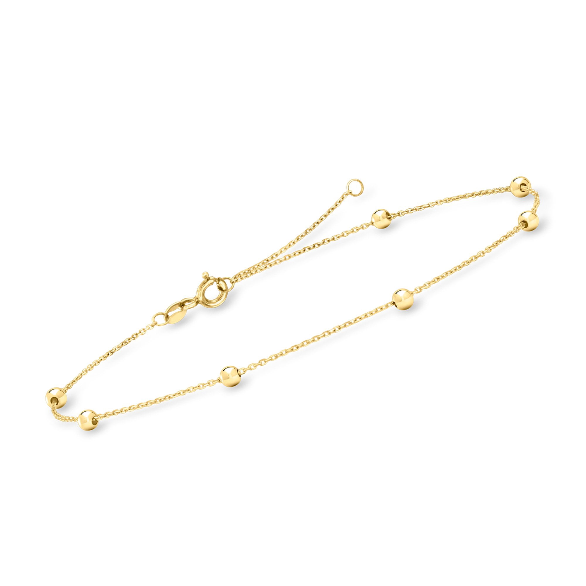 Ross-Simons Italian 3mm 10kt Yellow Gold Bead Station Anklet, Women's, Adult