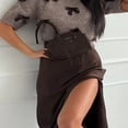 thumbnail image 4 of DHFJKG Long Skirt Sets For Women Summer 2 Piece Outfits Knitted Short Sleeve Bow T Shirts Lace Trim A-Line Skirts Casual Matching Set Versatile Outfit, 4 of 5
