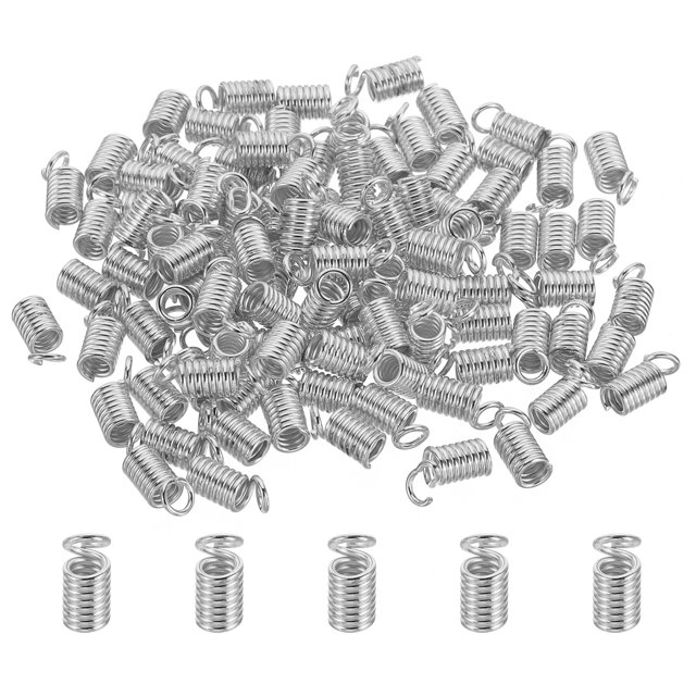 Unique Bargains Embouts de Cordon, 100 Pcs Embouts de Ressorts Métalliques 4x9mm Embouts de Terminateurs à Ressorts Argentés