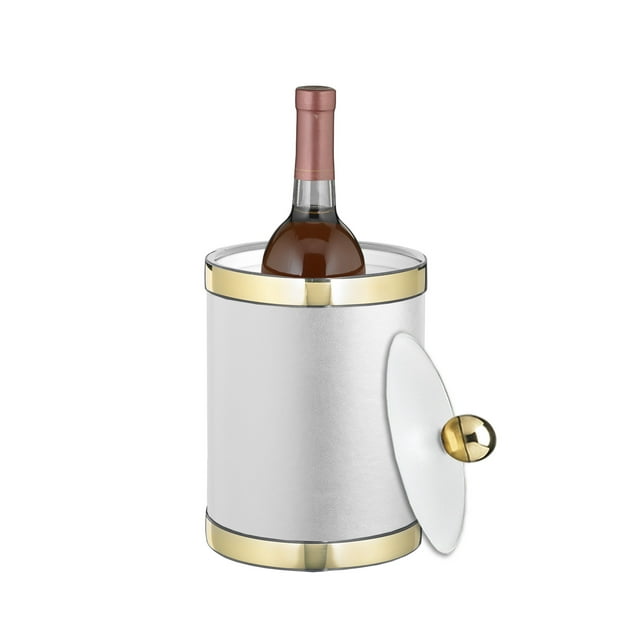 Sophisticates White W/ Polished Gold 2 Qt. Tall Ice Bucket Lucite Lid