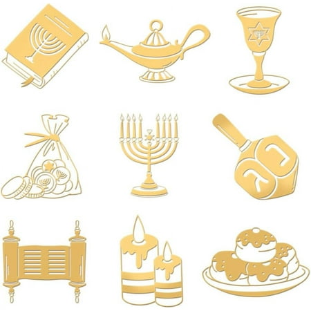 DIY 9pcs 1.6x1.6 Inch Hanukkah Theme Stickers Candle Cake Book Self Adhesive Gold Stickers Metal Gold Stickers for Scrapbooks DIY Resin Crafts Phone Water Bottle Decor DIY