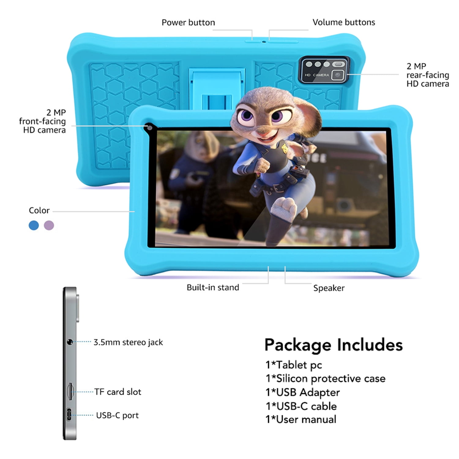 niuniutab Kids Tablet,7 inch Android for Kids, 3+5GB RAM 64GB ROM, 1024x600 IPS HD Touchscreen, Tablet with Parental Control, WiFi, Bluetooth,(Blue)