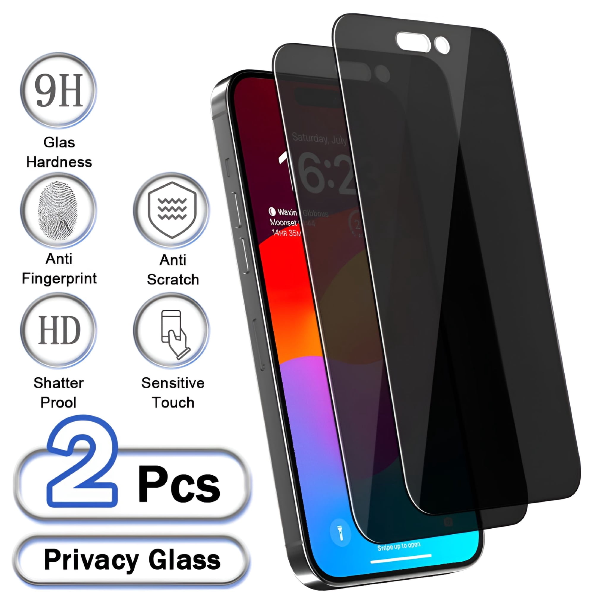 GJX iPhone 15 Pro Privacy Screen Protector 6.1 Inch, 2 Pack Anti Spy Privacy Tempered Glass 9H Hardness Scratch Resistant Bubble Free Rugged Durable Easy Installation