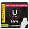 U by Kotex Teen Ultra Thin Feminine Pads with Wings, Extra Absorbency, Unscented, 42 Count