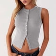 thumbnail image 2 of Bxsruta Women's Ribbed Knit Sleeveless Button Down Cropped Tank Top Casual Fitted Crew Neck Blouse, 2 of 8