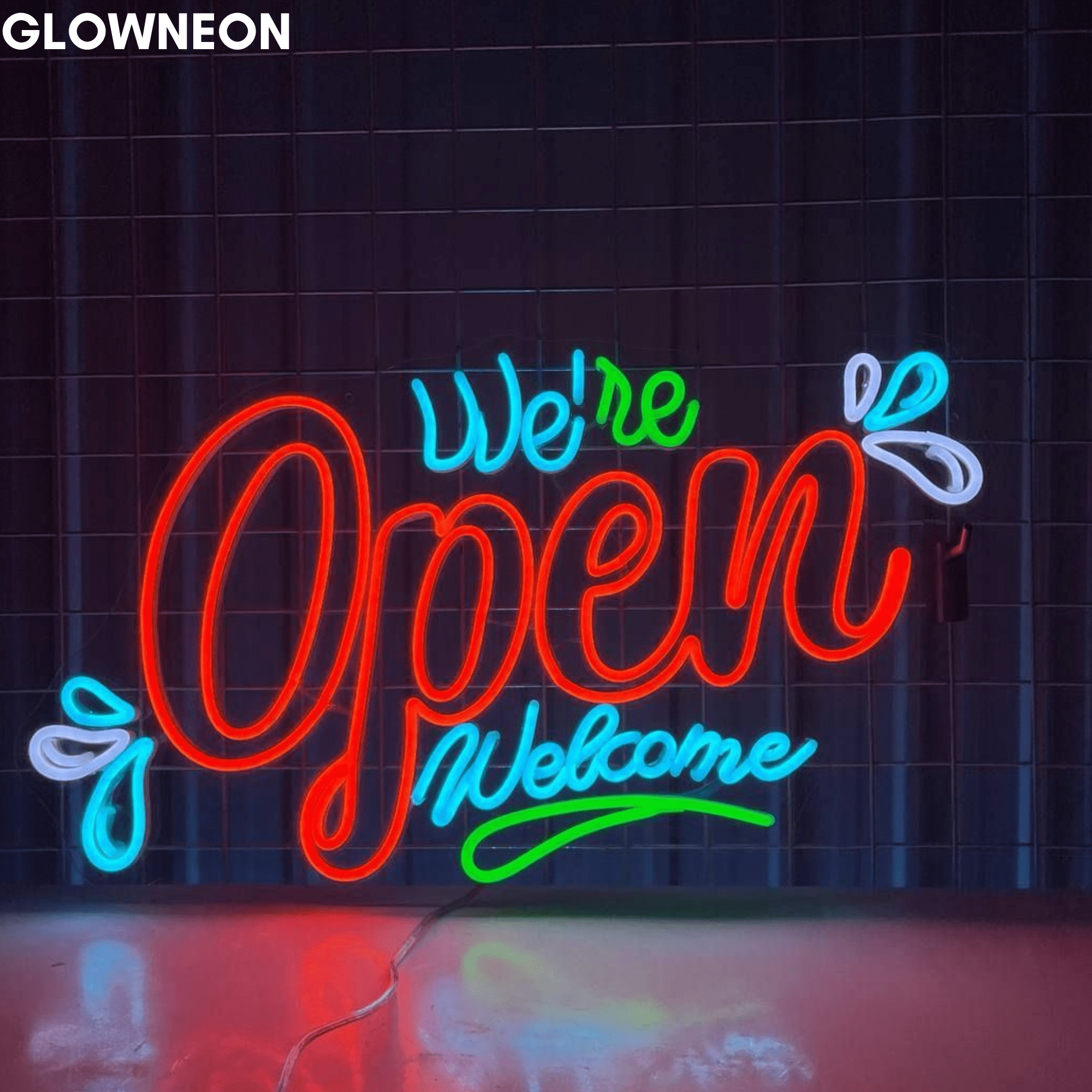 Glowneon We're Open Welcome Neon Sign, Welcome Led Sign For Business
