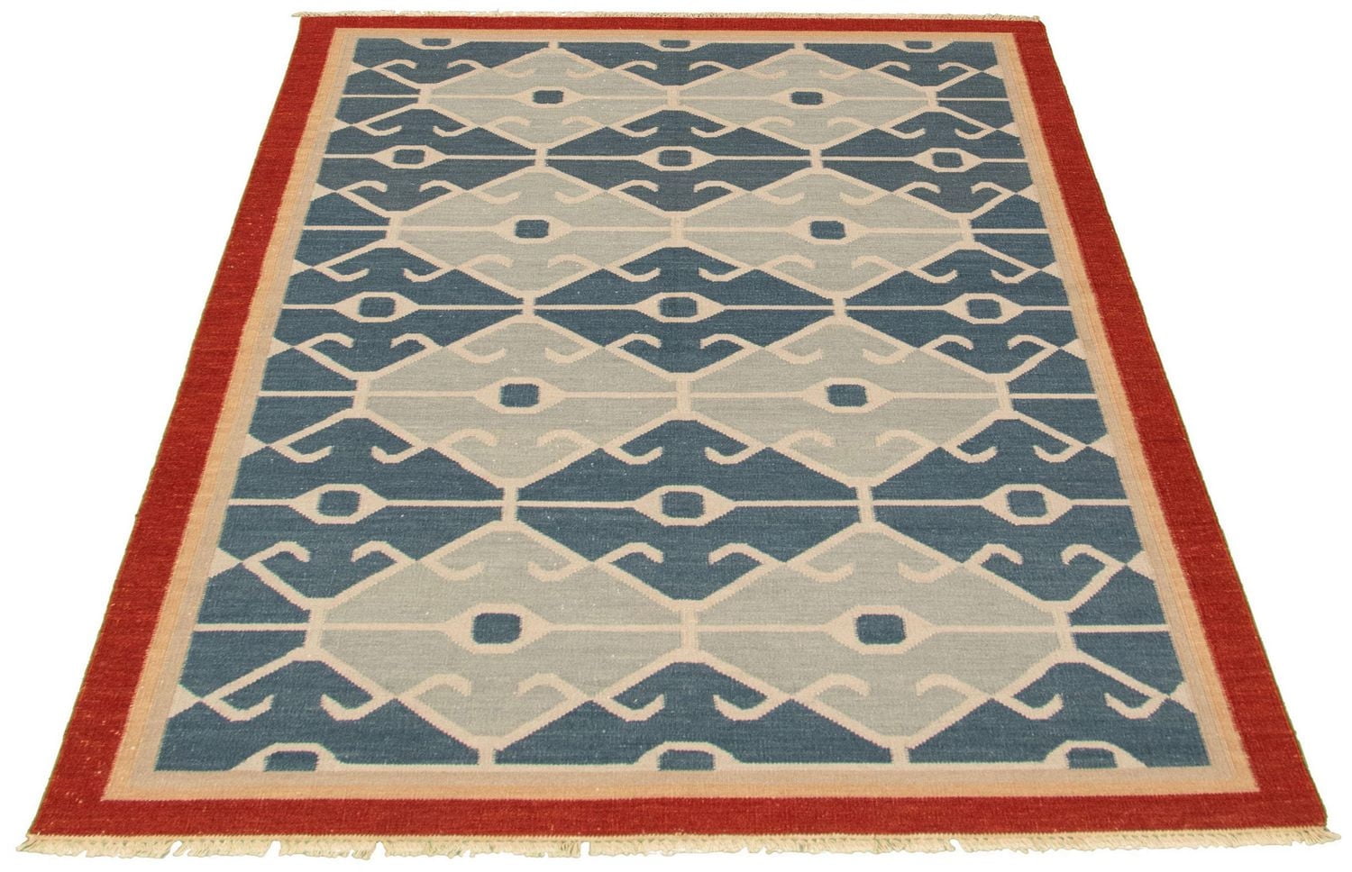 ECARPETGALLERY 5'3" x 7'10" Flat-weaves & Kilims Bold and Colorful Hand Made Area Rug for Living Room, Dining Room and Bedroom in Blue