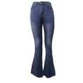 thumbnail image 5 of Capreze Women Bell Bottom Jean With Pockets High Waist Retro Work Button Flare Denim Pants Wide Leg Trousers Blue 3XL, 5 of 6
