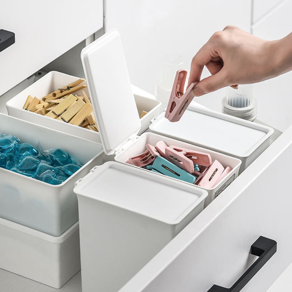 Clearance Sale!Plastic Laundry Powder Container,Laundry Shelf Storage Organizer with Hinged Lid Holds Detergent Powder,Clothes,Pins,Clips-3-Mixed