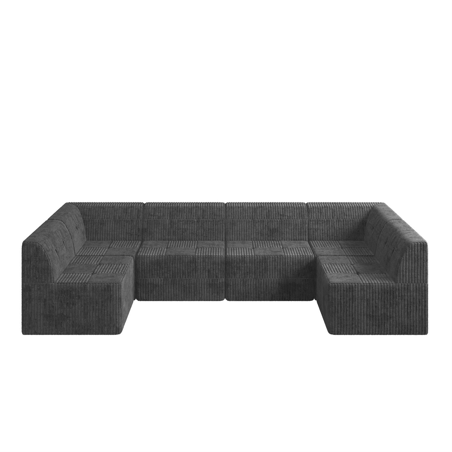 Demi Bonn 130" U-Shaped Modular Sectional Sofa, Modern Minimalist Style DIY Compressed Corduroy Couch for Living Room & Bedroom, Gray