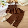 thumbnail image 4 of Wdgfv Summer Toddler Girl Outfit Linen Lace Smocked Sleeveless Tank Top Pants Set for Baby Comfortable Breathable Casual Wear Brown 3-4 Years, 4 of 9