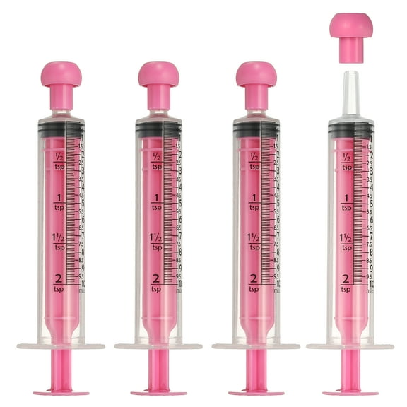 Uxcell Feeding Syringes with Cap Plastic Syringes Pet Feeding Measuring Tool No Needle, 10ml, Pink, 4 Pcs for Pets