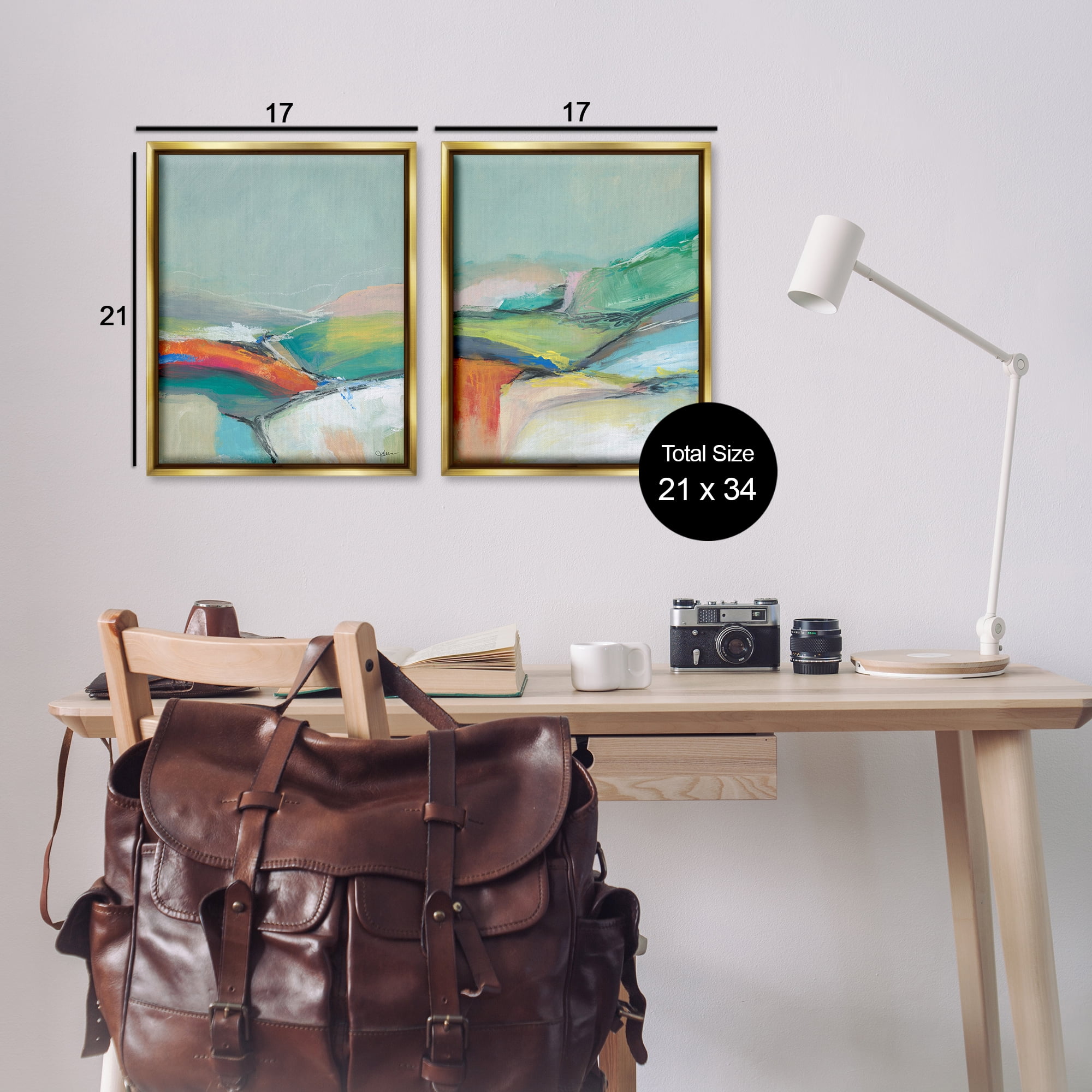 Stupell Industries Impressionist Pastel Landscape Abstract Painting Gold Floater Framed Canvas Art Print Wall Art, 17 x 21, Set of 2