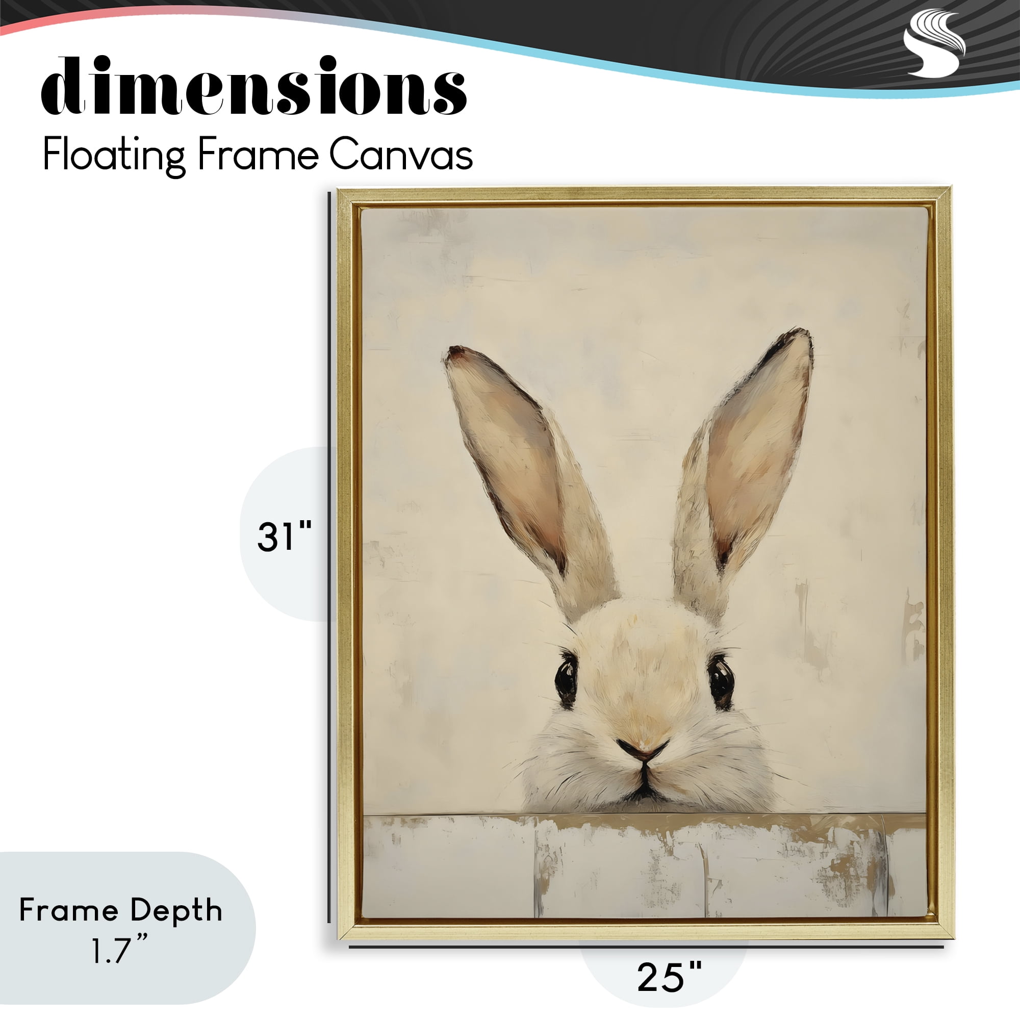 Stupell Industries Peeking Bunny in Soft Neutrals Gold Framed Floater Canvas Wall Art, design by LSR Design Studio