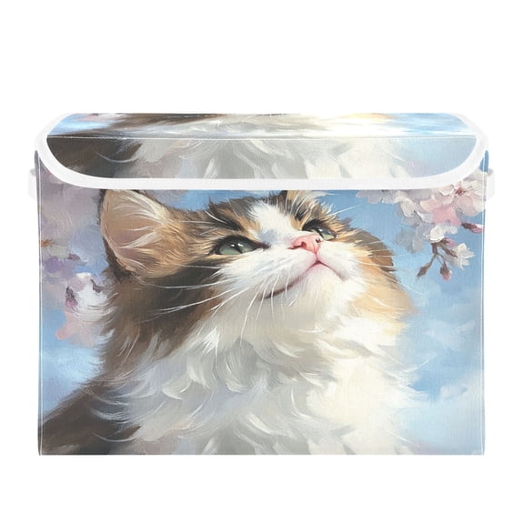 Storage Box With Lid 16.5x12.6x11.8In Foldable Stacked Household Storage Box Upside-down Cat