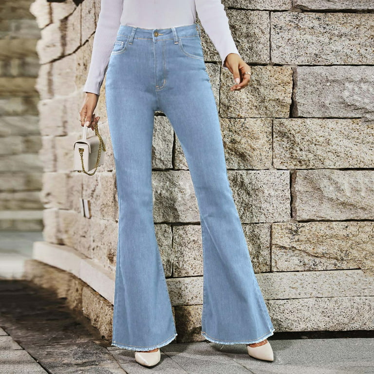 Straight Women High Waist Spring And Autumn New Wide Leg Elastic Slim  Stitching Denim Flared Jeans Jean Short for Women plus Size 