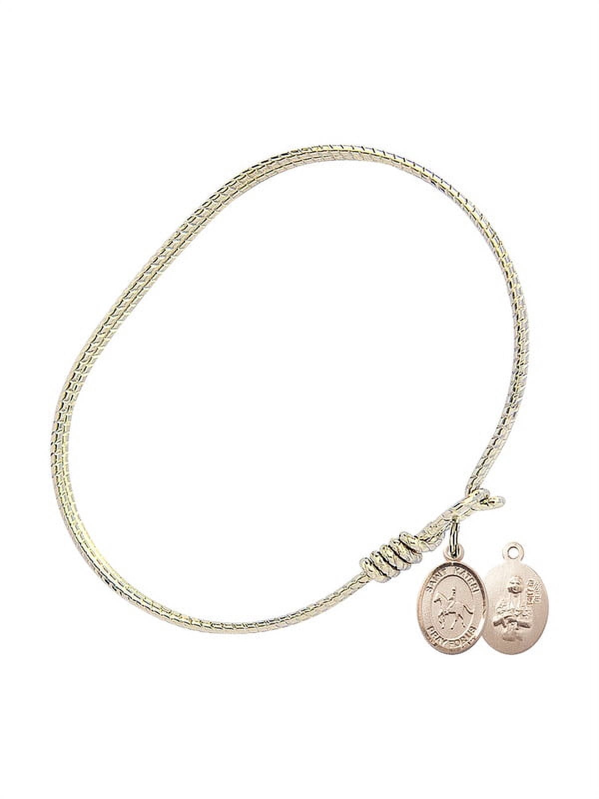 6 1/4 inch Oval Eye Hook Bangle Bracelet w/ St. Kateri/Equestrian in Gold-Filled