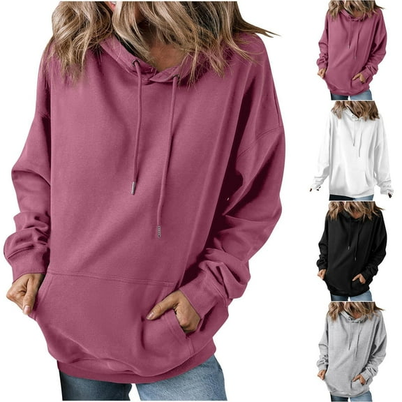 Winter Warm Hoodies For Women Hooded Solid Color Long-sleeved Casual Hoodies Sweatshirt Sizes S-2XL