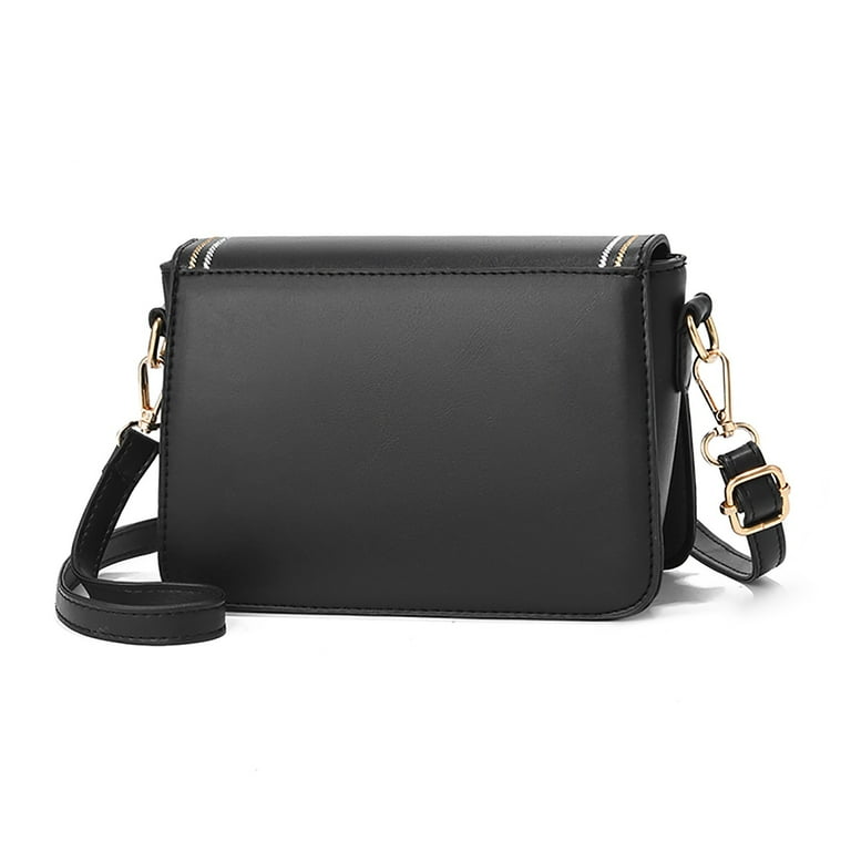 Women's Black Leather Flap Square Shoulder Bag Mini Crossbody Bag