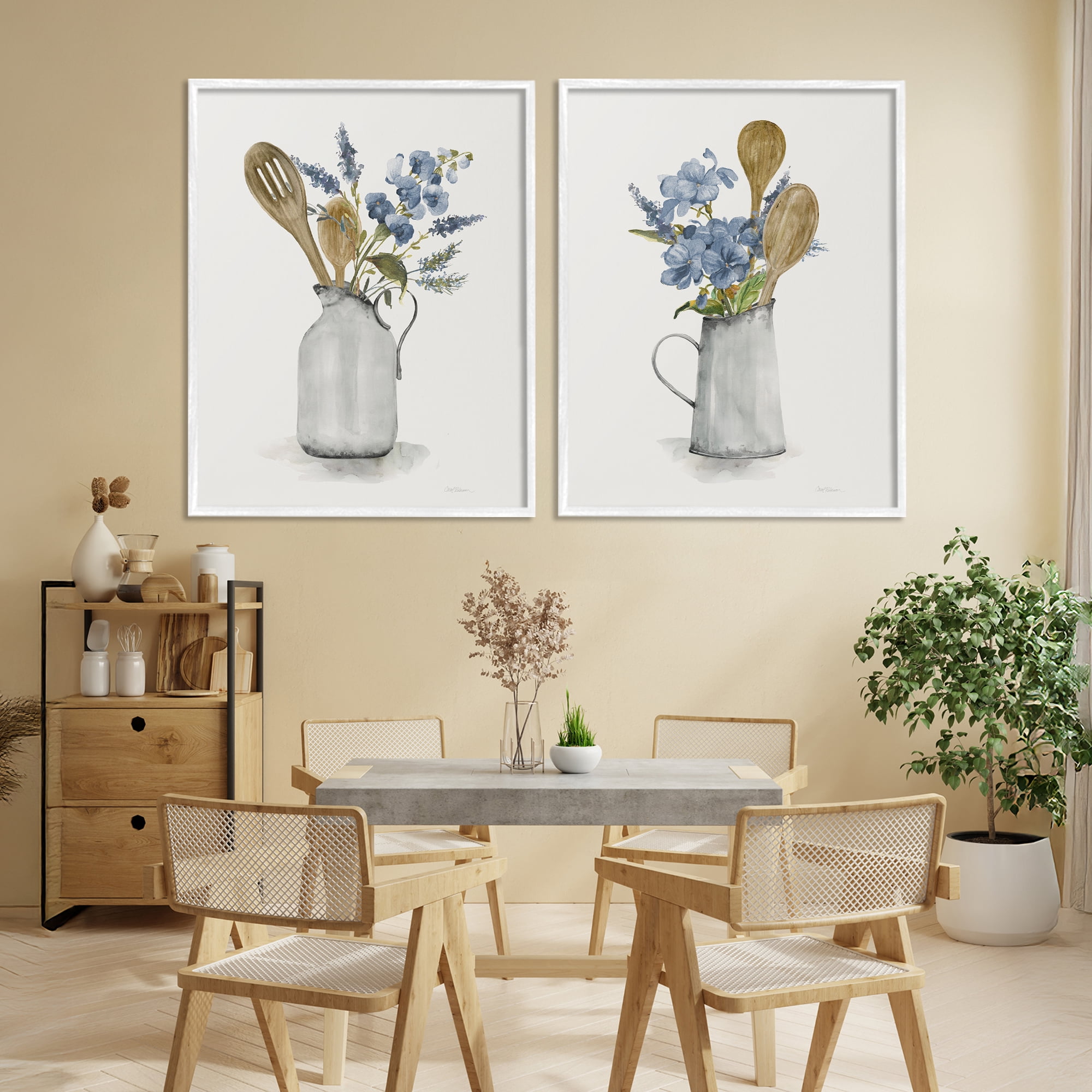 Stupell Industries Kitchen Pitcher Bouquets 2 Piece White Framed Giclee Art Set, design by Carol Robinson
