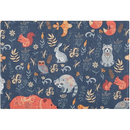 Bestwell Boho Forest Animals Anti-Slip Ultra Absorbent Durable Bath RUG, with Rubber Backing,24"x16"