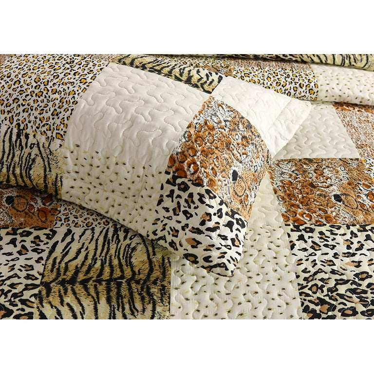 (Queen) Throw Bedspread Bedspread 3 Animal Quilted Ensemble Piece Bedding Print Coverlet Quilt Leopard Blanket Quilt Print Set Cheetah MarCielo