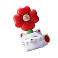 thumbnail image 2 of Figura de gato de la suerte con decoración floral, estatua creativa para sala de estar y oficina. Blanco, 2 of 9