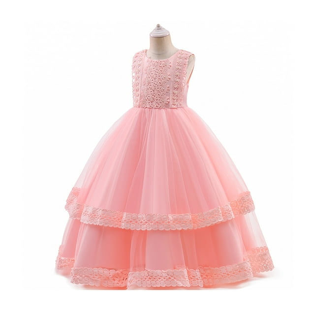 HAWEE Robe en Dentelle pour Fille pour Enfants Mariage Demoiselle d'Honneur Concours Fête Formelle Longue Robe Princesse Communion Robes en Tulle