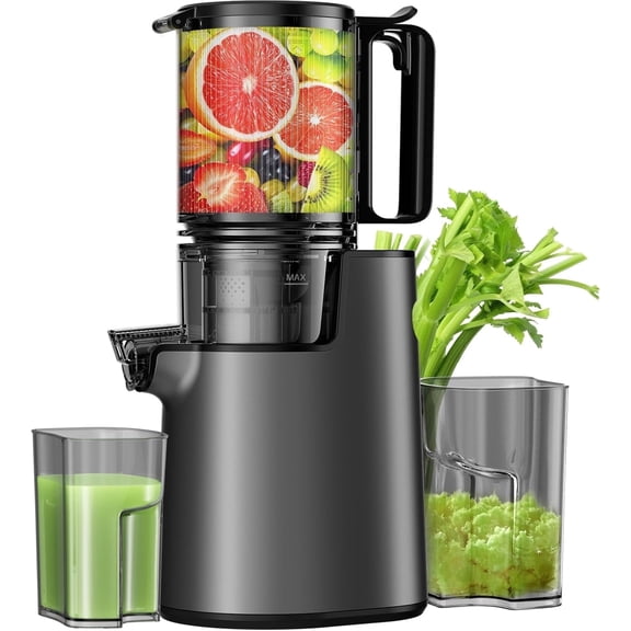 SUDILO Cold Press Juicer, Masticating Juicer with 5.4" Wide Feed Chute, 350w Slow Juicer Machines Fit Whole Vegetables and Fruits,Juice Extractor Machine with High Juice Yield, Easy to Clean(Black)