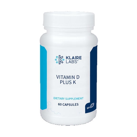 Klaire Labs Vitamin D Plus K - 5000 IU Vitamin D3 with Vitamin K2 MK-7, Bioavailable Formula for Bone, Cardiovascular & Immune Support (60 Capsules)