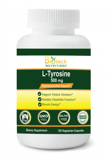 Biotech Nutritions L-Tyrosine 500 mg 120 Vegetable Capsules Made in USA Non-GMO, Gelatin Free Tyrosine