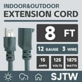 Grey Outdoor Extension Cord 8 Ft, 12/3 SJTW Heavy Duty Extension Cable