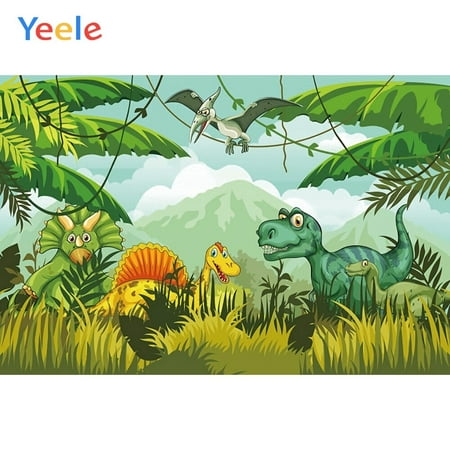 Image of Ancient Dinosaur Forest Mountain Wild Grass Tree Baby Play Birthday Party Photography Backdrops Photographic For Photo Studio