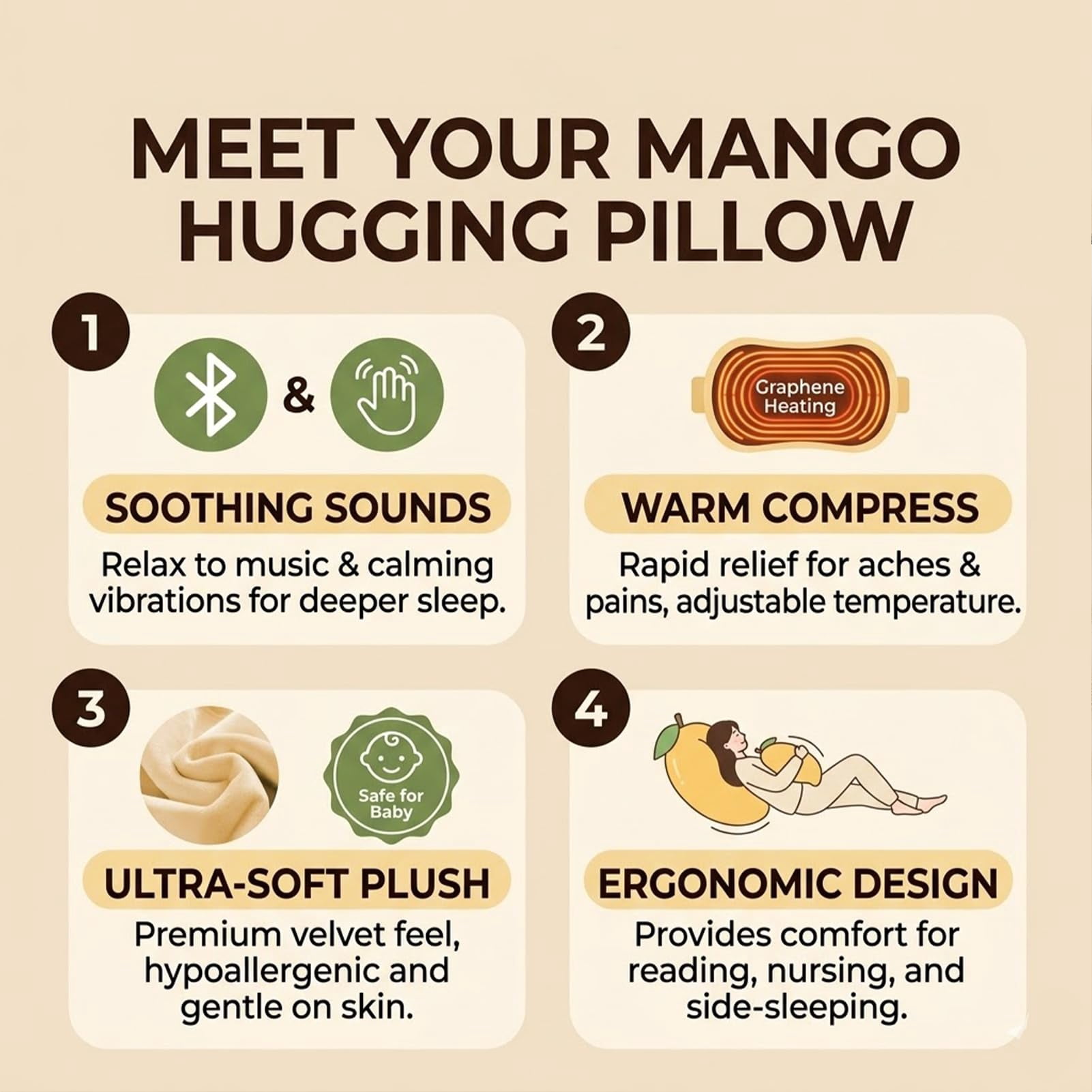 Okya Hugging Pillow for Adults, Heated Patting Okya Plush Long Pillow with Bluetooth Recording for Nighttime Rest