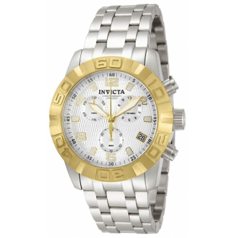 Invicta Men's 11454 Pro Diver Elite Gold Tone Bezel Silver Textured Dial Stainless Steel Chronograph Watch
