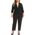 thumbnail image 2 of Agnes Orinda Plus Size Blazer for Women 3/4 Ruched Sleeve Open Front Lightweight Work Office Suit Jacket 2X Black, 2 of 6