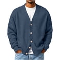 thumbnail image 2 of LYSMORA Men's Waffle Knit Cardigan V Neck Button Front Long Sleeve Knitted Sweater, 2 of 6
