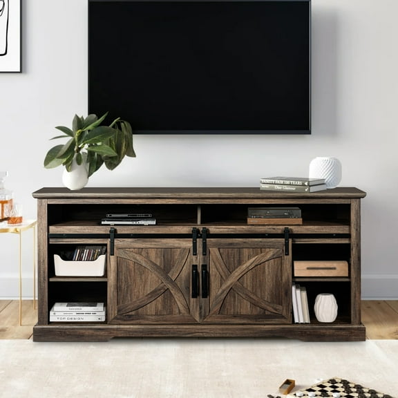 IHOMEadore Farmhouse 68" Brown TV Stand for 78" TVs, Traditional Media Console with Adjustable Shelves, Spacious Storage
