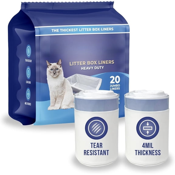 PawLyfe   Litter Box Liners - 4MIL Extra Thick  Drawstring Kitty Litter Bags - Scratch and -Resistant XL  Pan Liners for Easy Litterbox Cleanup - 36" x 18" - Box of 20 Liners