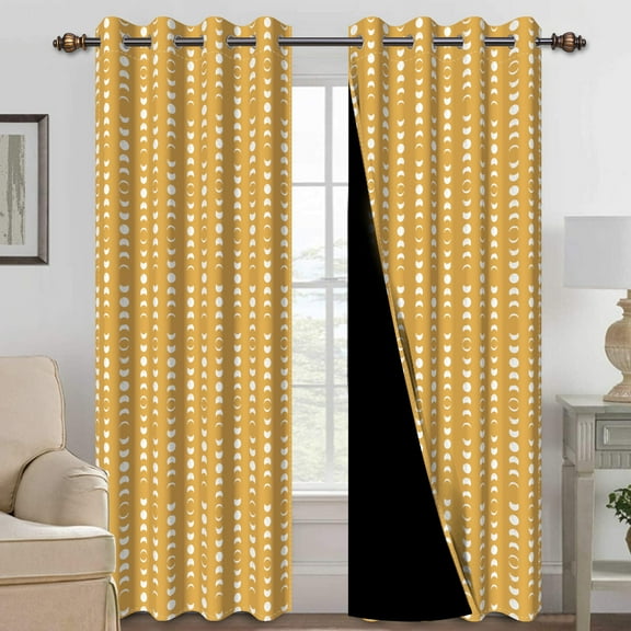 Mizhona Blackout Curtains for Living Room Bedroom Yellow Window Curtains Sun Moon Stripes Curtains Set of 2,42"x84"