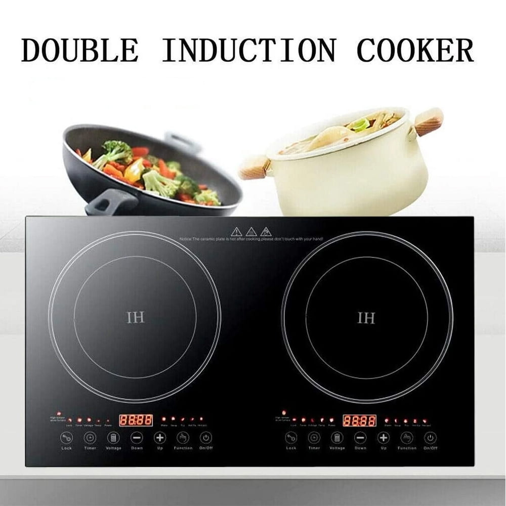 DERCLIVE Electric Ceramic Stove Induction Cooktop, Electric Stove 2 Burner Electric Burner Countertop Infrared Induction Cooker Home Cooktop Cooking Furnace