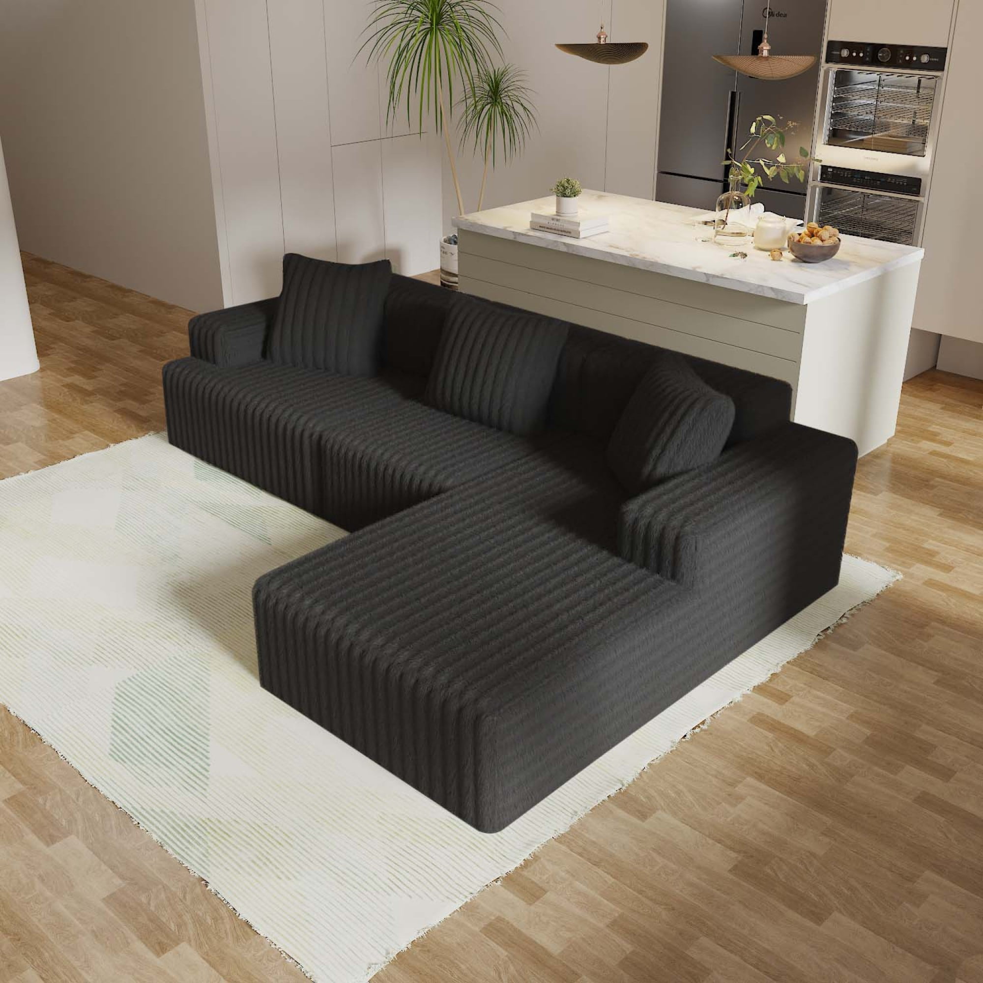 Leumius 102" Cloud Sectional Sofa with L-Shape Chaise,Modular L-Shape Sofa Couch with Chaise and Deep Seat,Upholstered Boneless Couches for Living Room Bedroom,Black
